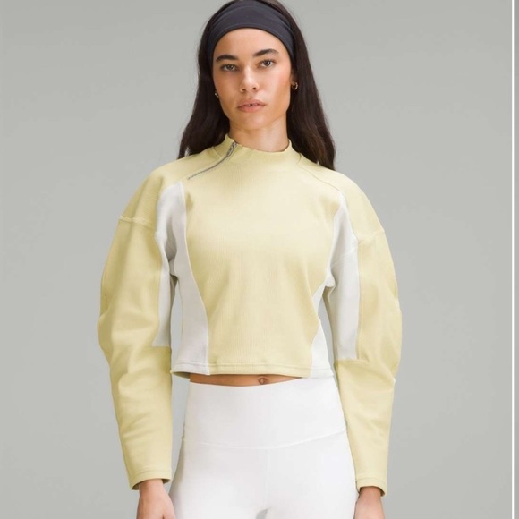 lululemon athletica Tops - Lululemon Ribbed Wide Sleeve Yellow/Bone Ribbed Pullover-minor mark on sleeve